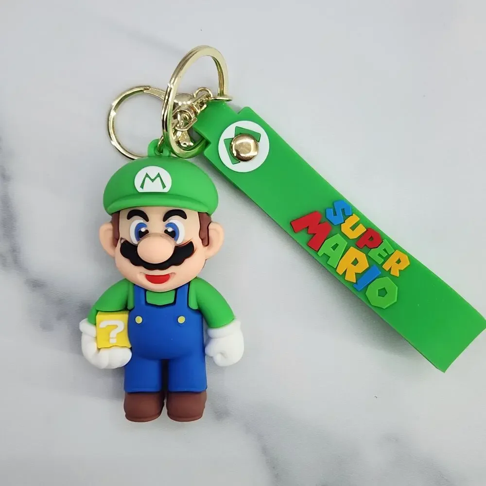 *NEW* Mario! Super Mario 3D Figure Keychain & Strap Green figure with a ? Block